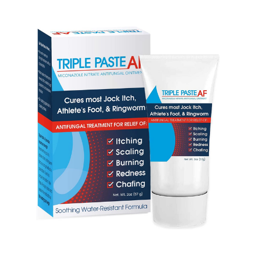 TriplePAste AF Anti-Fungal ointment and packaging box against white background