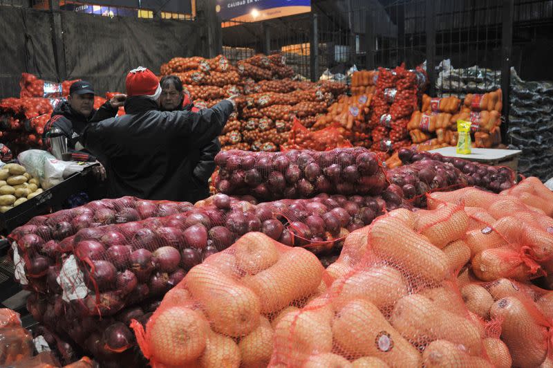 People work at the Mercado Central in Buenos Aires