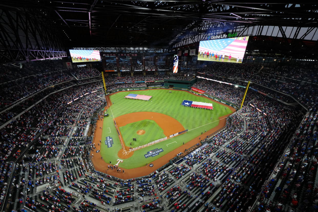 Globe Life Field in Arlington, Texas, pictured before Game 3 of the ALCS. (Daniel Shirey/MLB Photos via Getty Images)