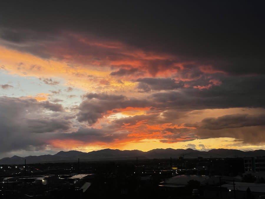 A stormy sunset lit up the sky in Denver, Colorado on May 12, 2024. (Samantha Jarpe)