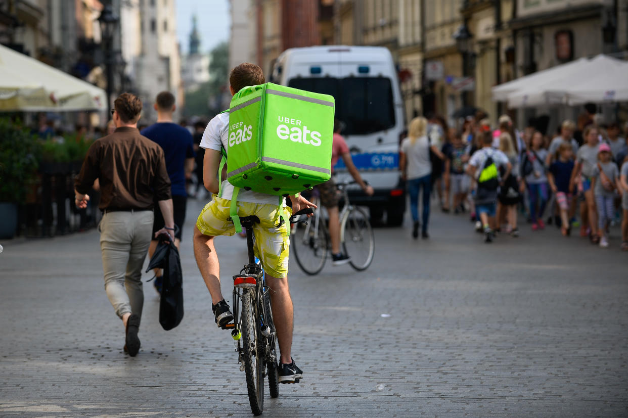 An Uber Eats customer was disgusted to find a pair of soiled underpants in the bag of his delivery order. (Photo: Omar Marques/SOPA Images/LightRocket via Getty Images)