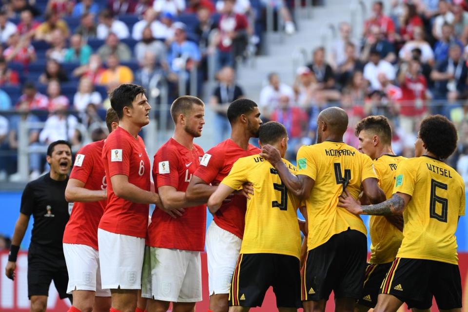 All aboard! England’s ‘love train’ corner routine proved profitable at the 2018 World Cup (AFP via Getty Images)