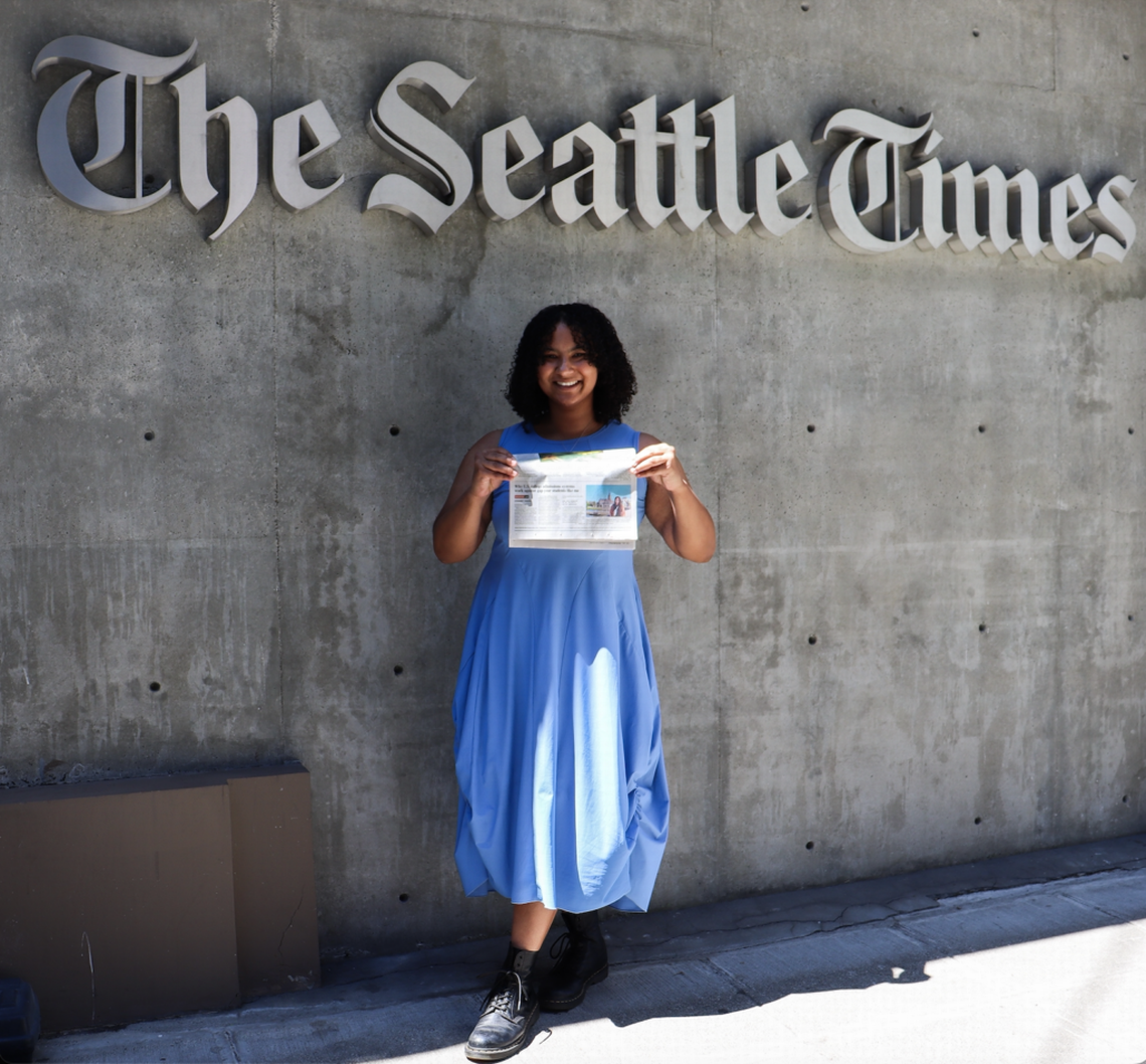 Paige Censale of Bellingham outside the Seattle Times.