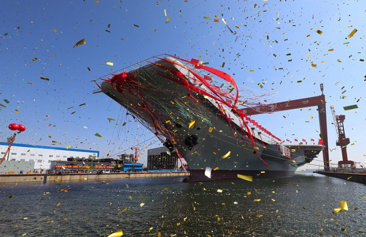 The huge carrier was launched yesterday (Picture: AP)