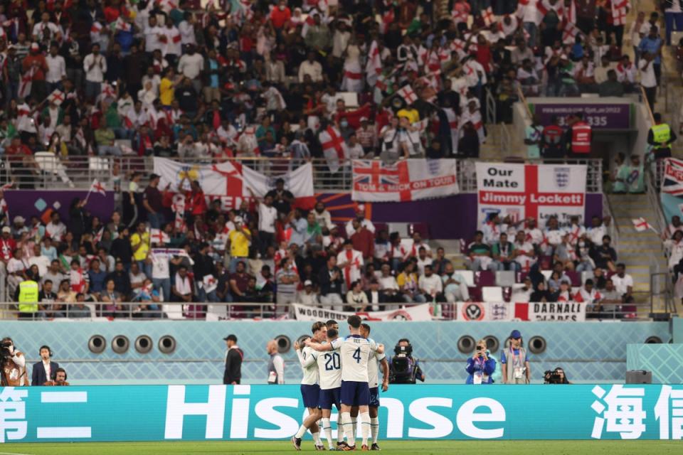 England players celebrate in front of their fans (AFP/Getty)