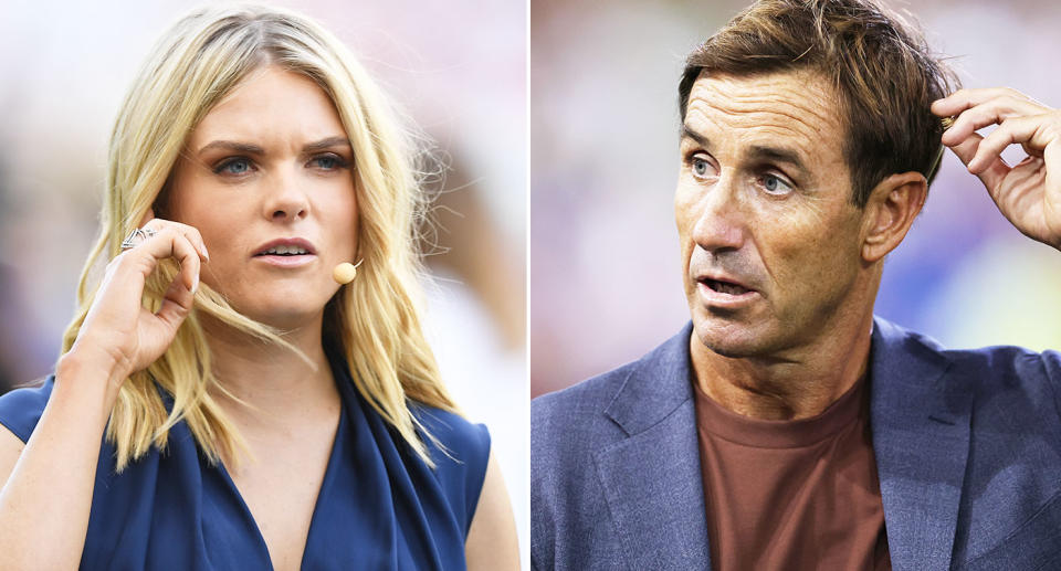Pictured left to right, former Channel Nine colleagues Erin Molan and NRL legend Andrew Johns.