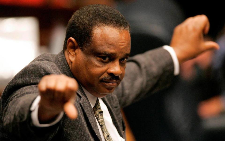The congressional district represented by Al Lawson was divided four ways split by Ron DeSantis, diluting the impact of the Black vote. Lawson is shown indicating his no vote on a health insurance bill during a state Senate session on May 1, 2009, in Tallahassee.