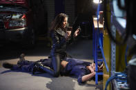 <p>She turns up at the garage and attacks Justin, blaming him for her money going missing.</p>