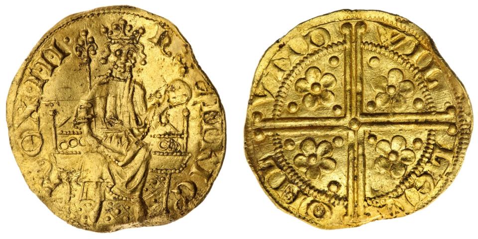 The gold coin found by the father of two, which dates back to the thirteen century.