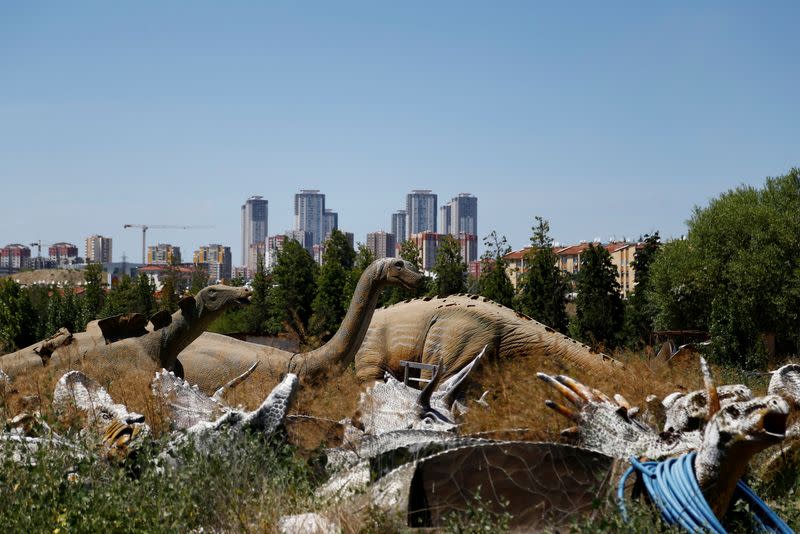 Abandoned dinosaur models are seen at Ankapark theme park in Ankara