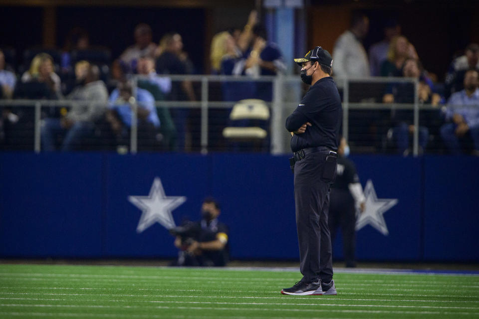 The last time Ron Rivera and the Commanders played in Dallas, they lost by 42 points. In order to avoid a similar fate Sunday, they'll need to fix their quarterback protection issues. (Jerome Miron-USA TODAY Sports)