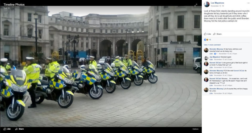 <em>Cheeky – Mapstone has even posted pictures of officers while on the run in London (Picture: SWNS/Facebook)</em>