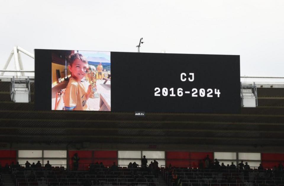 Daily Echo: Tributes to CJ Fenna during Saints V Stoke match at St Mary's