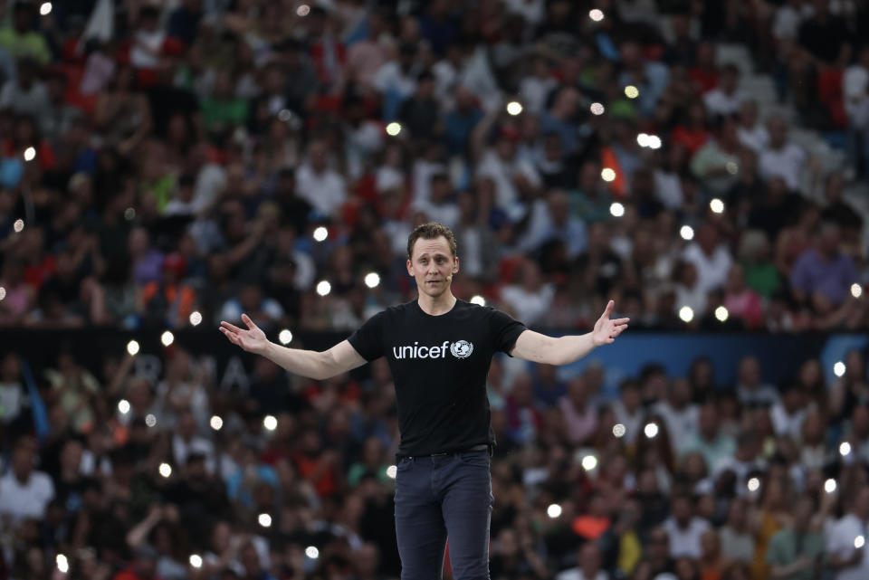 Tom Hiddleston during Soccer Aid for Unicef 2023 at Old Trafford on June 11, 2023 in Manchester, England. (Photo by Mike Marsland/WireImage)