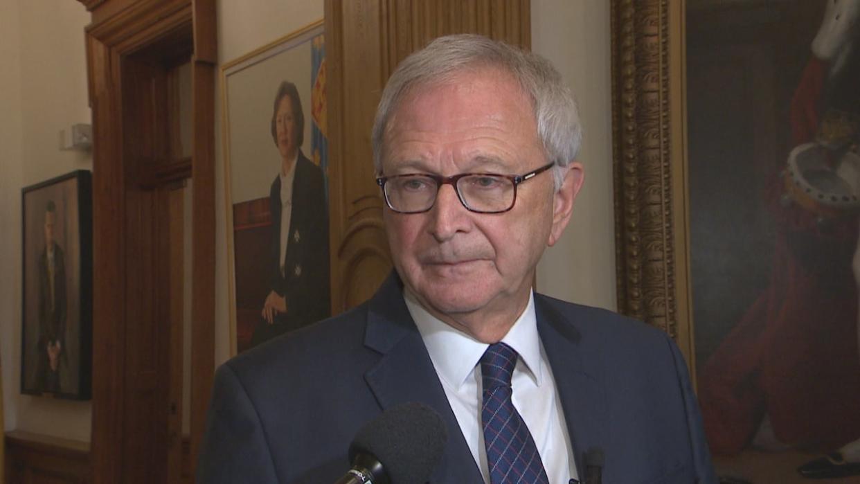 Premier Blaine Higgs says he expects that legal officials will tell him that any move to stop collection of the carbon tax would violate federal law.  (Ed Hunter/CBC - image credit)