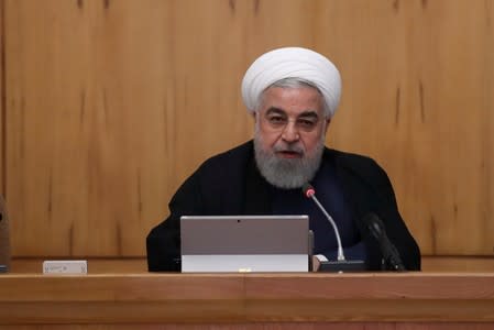 Iranian President Hassan Rouhani speaks during the cabinet meeting in Tehran