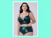 <p>Lane Bryant iridescent shimmer swim longline bikini top with built-in plunge, $64.50, and shimmer strappy-side swim brief, $50.50, <a rel="nofollow noopener" href="https://www.lanebryant.com/iridescent-shimmer-swim-longline-bikini-top-with-built-in-plunge-bra/prd-348580#color/0000084605" target="_blank" data-ylk="slk:lanebryant.com;elm:context_link;itc:0;sec:content-canvas" class="link ">lanebryant.com</a><br><br></p>