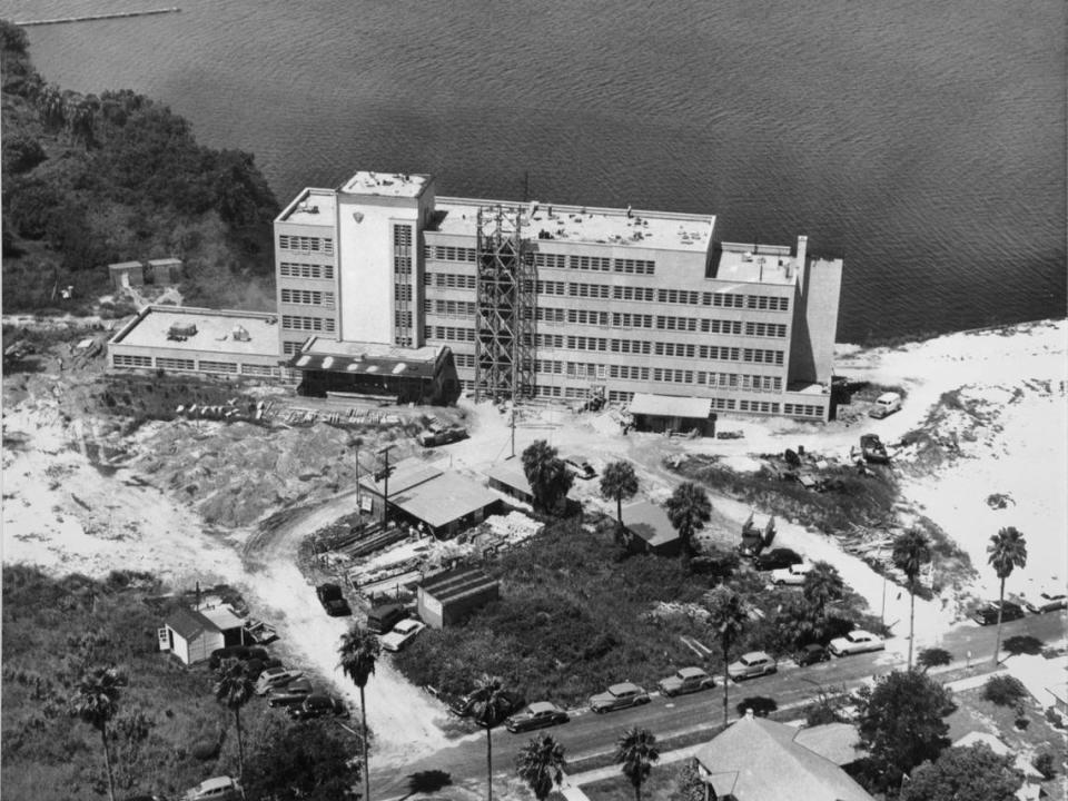 The original Manatee Memorial Hospital, shown under construction in 1952, was along the Manatee River