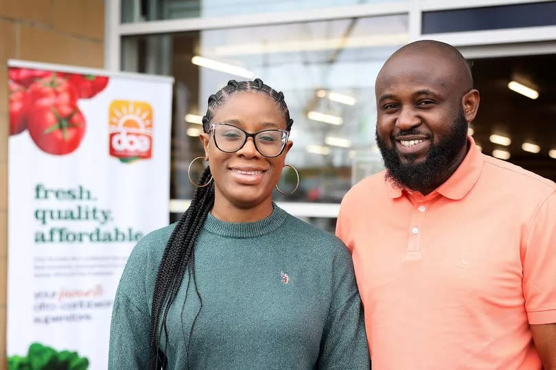 A photo of Bukola Ariyo and Oladayo Olanrewaju, the team behind the new Afro-Caribbean superstore which has opened in Openshaw