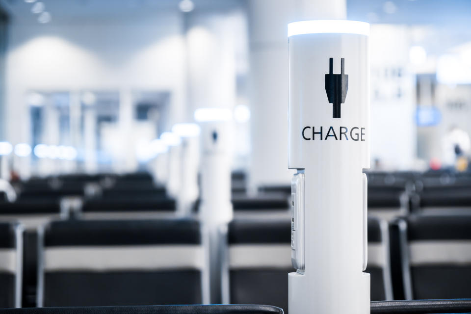 Charging points in an airport.