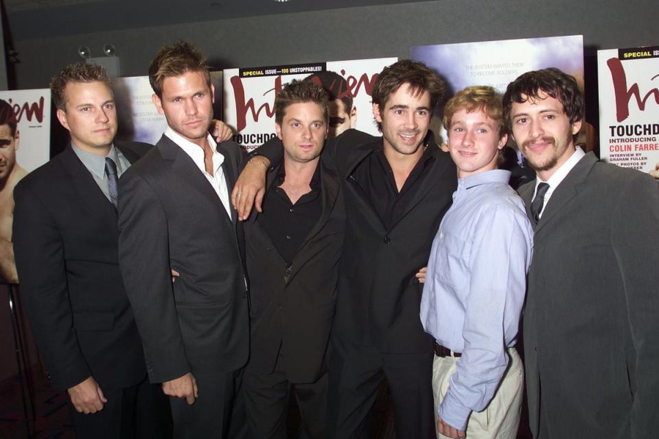 Tom Guiry with the cast of ‘Tigerland’ in 2000: (left to right) Chris Huvane, Matt Davis, Shea Whigham, Colin Farrell, Guiry and Clifton Collins, Jr. (Gabe Palacio/Getty Images)