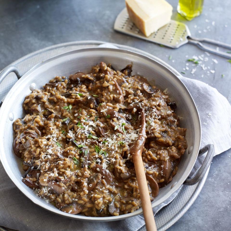 <p>A delicious Italian recipe, and an ideal vegetarian main dish</p><p><strong>Recipe: <a href="https://www.goodhousekeeping.com/uk/food/recipes/a544692/wild-mushroom-risotto-october-2014/" rel="nofollow noopener" target="_blank" data-ylk="slk:Wild mushroom risotto" class="link ">Wild mushroom risotto</a></strong></p>
