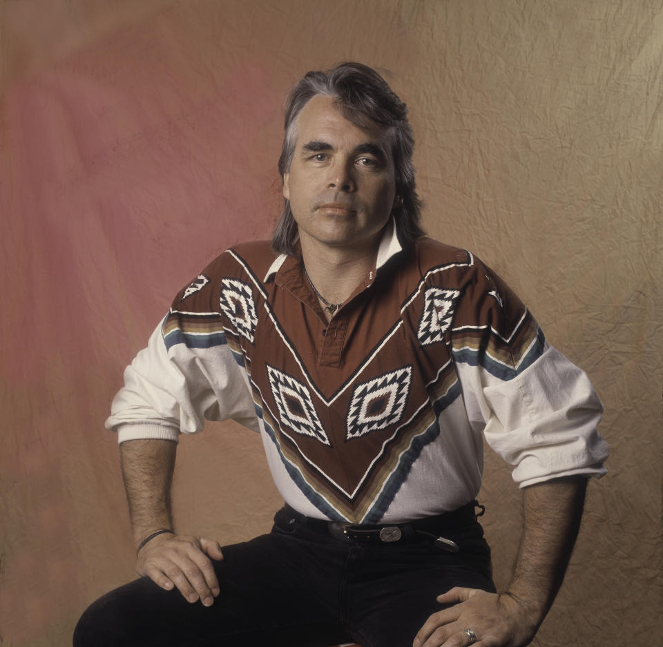 Hal Ketchum poses for a photo wearing a Western-inspired shirt and black jeans at Farm Aid in Dallas, Texas, March 14, 1992.