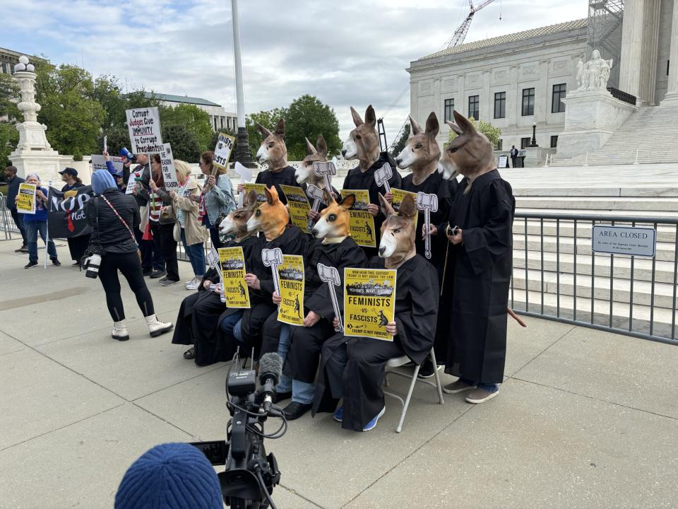 An anti-Trump "kangaroo court" posed outside the Supreme Court while Trump v. United States was argued inside.