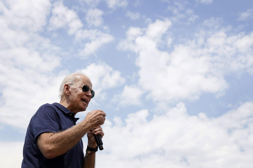 Former Vice President Joe Biden speaks at the Iowa State Fair in Des Moines on Thursday. (AP Photo/Charlie Neibergall)