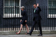 Britain's Prime Minister Theresa May welcomes Ireland's Taoiseach Leo Varadkar to Downing Street in London, September 25, 2017. REUTERS/Hannah McKay