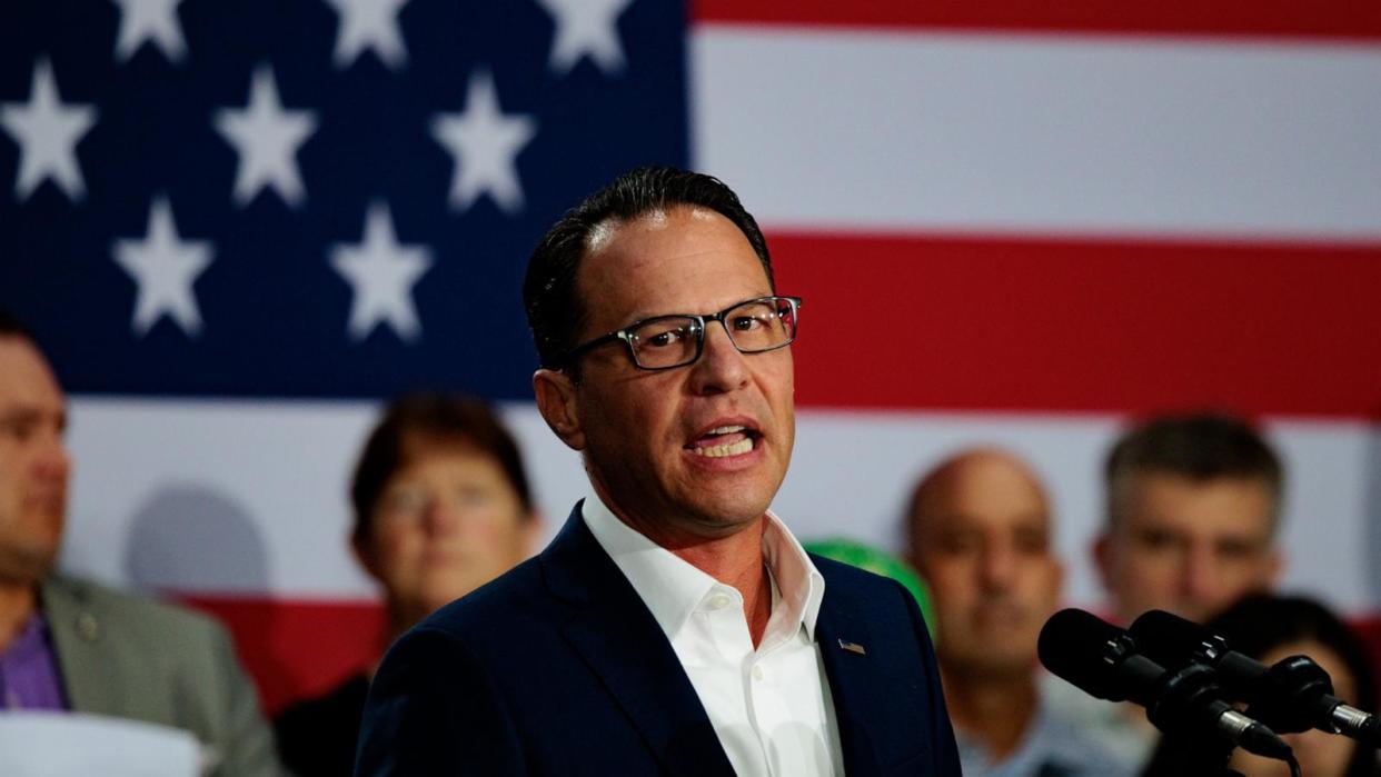 PHOTO: Pennsylvania Governor Josh Shapiro speaks during a campaign rally for Vice President Kamala Harris, July 29, 2024, in Ambler, Pa. (Hannah Beier/Getty Images)