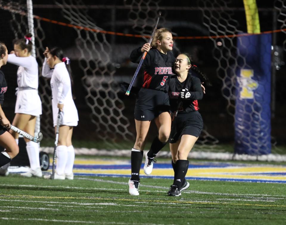 Penfield's Mikayla Mrzywka scored Penfield's only two goal in their Class A Section V Championship game against Webster Thomas at Irondequoit High School.