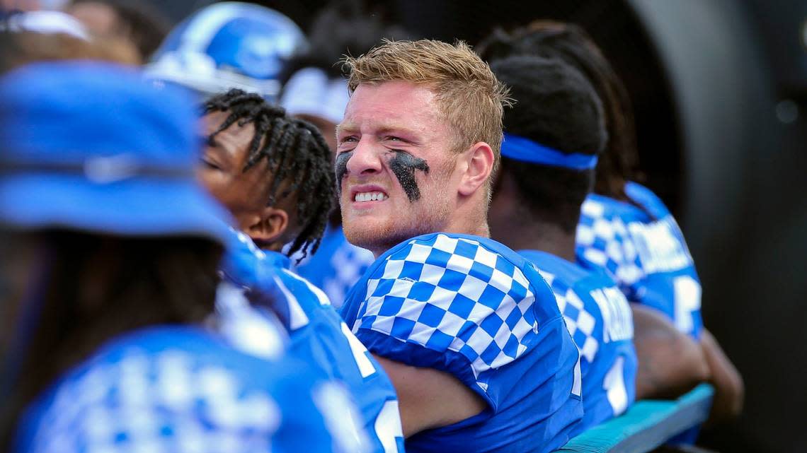 Kentucky quarterback Will Levis is completing 61 percent of his passes in spite of having been sacked 11 times in the first three games of 2022. Brian Simms/bsimms@herald-leader.com