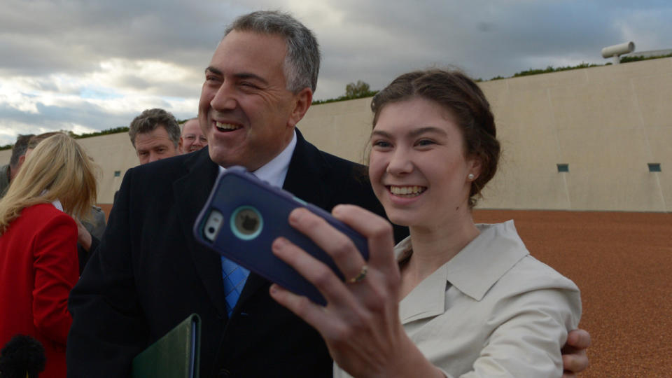 If only delivering a good budget was as easy as taking a selfie! (Photo: AAP)