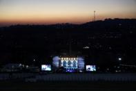 A general view shows the stage where T.B. Joshua, a Nigerian evangelical preacher held a religious retreat on Mount Precipice in Nazareth