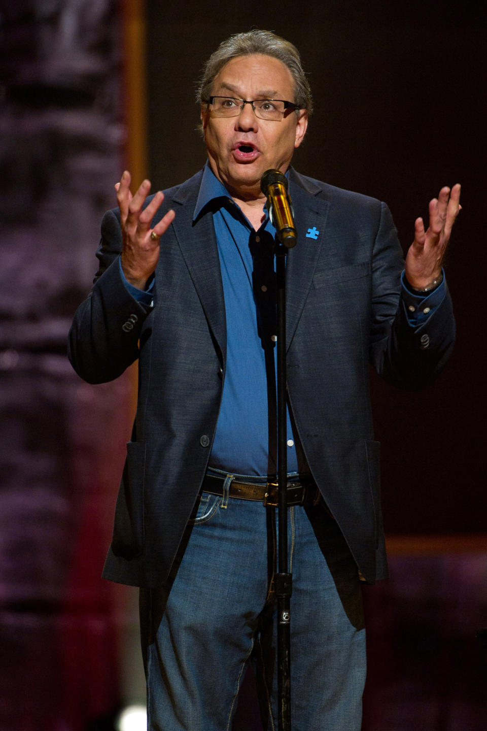 FILE - This Oct. 2, 2010 file photo shows Lewis Black performing at Comedy Central's "Night Of Too Many Stars: An Overbooked Concert For Autism Education" at the Beacon Theatre in New York. Black will bring his trademark frustration and high blood pressure style to the Richard Rodgers Theater from Oct. 9-14 and and Oct. 19-20. The show, currently on tour, is called “Running on Empty.” (AP Photo/Charles Sykes, file)