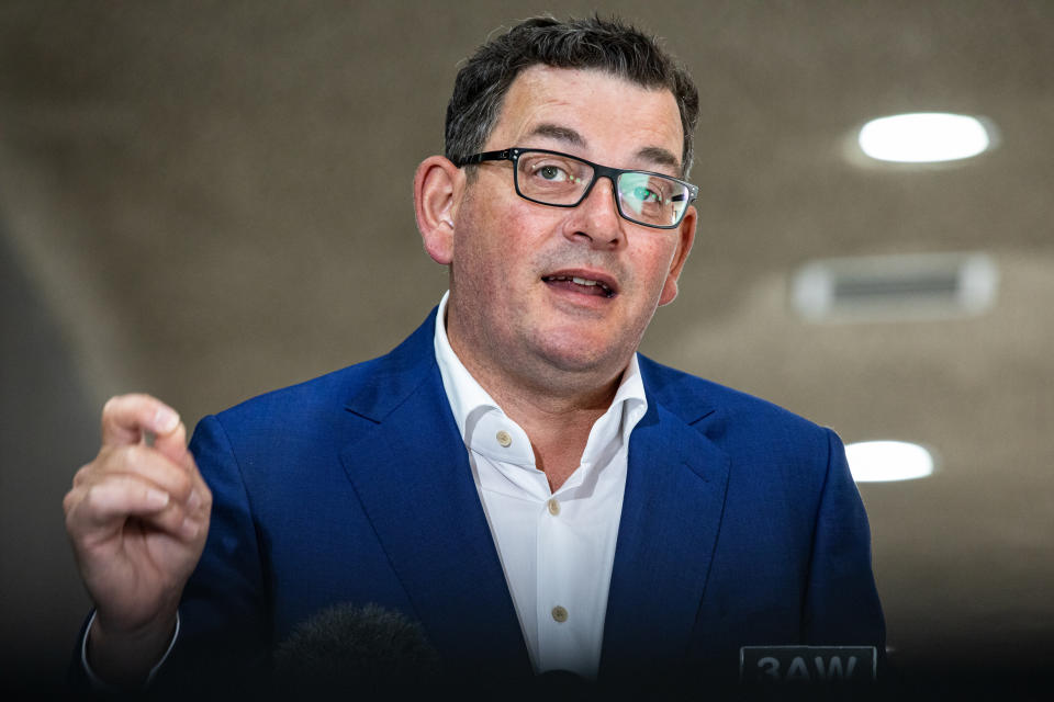 Daniel Andrews, pictured here addressing the media in Melbourne.