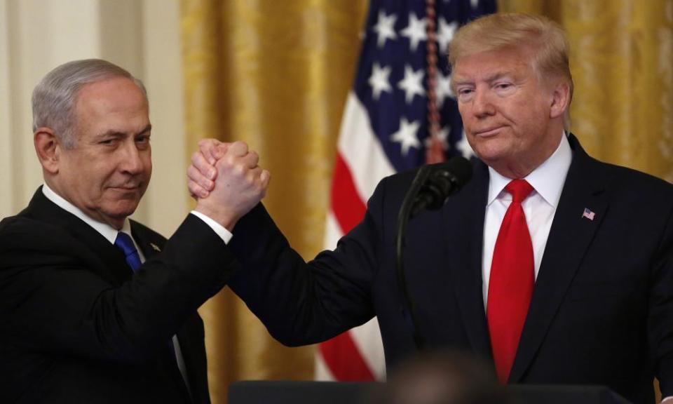 Trump launches his peace plan with Israeli prime minster Benjamin Netanyahu at the White House on Tuesday.