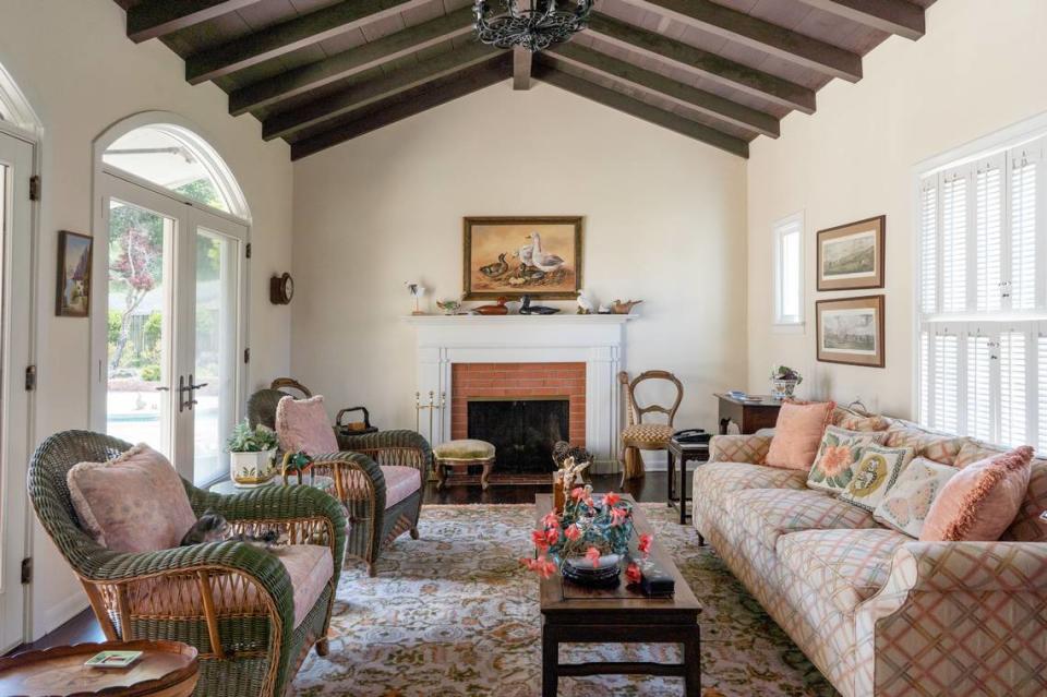 The chapel was remodeled into a living room off the pool and courtyard.