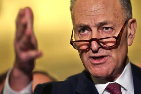 U.S. Senator Chuck Schumer (D-NY) talks to journalist after attending the Senate Democrat party leadership elections at the U.S. Capitol in Washington, DC, U.S. November 16, 2016. REUTERS/Carlos Barria