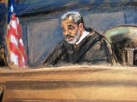 Judge Vernon Broderick is pictured in court in New York in this court sketch October 22, 2015. REUTERS/Jane Rosenberg