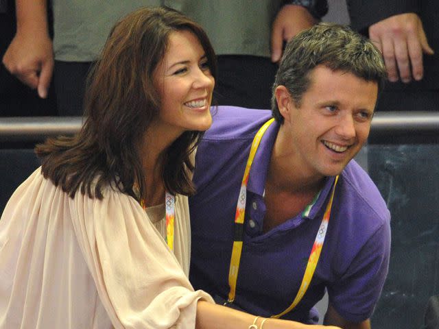 <p>Alain BENAINOUS/Gamma-Rapho/Getty</p> Crown Prince Frederik and Crown Princess Mary during a preliminary basketball match at the Olympic Basketball Gymnasium in Beijing, China on August 10th, 2008.