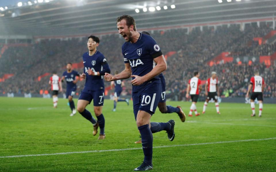 Kane celebrates scoring Tottenham's equaliser - Action Images via Reuters