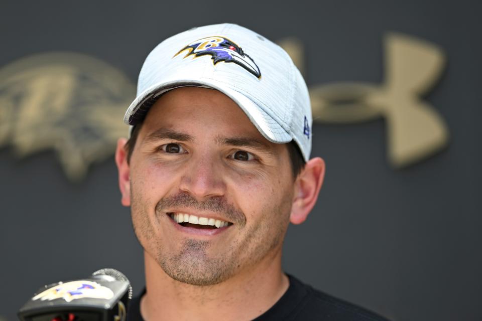 Baltimore Ravens defensive coordinator Mike Macdonald, 35, is a decade younger than the average age of the rest of the staff.