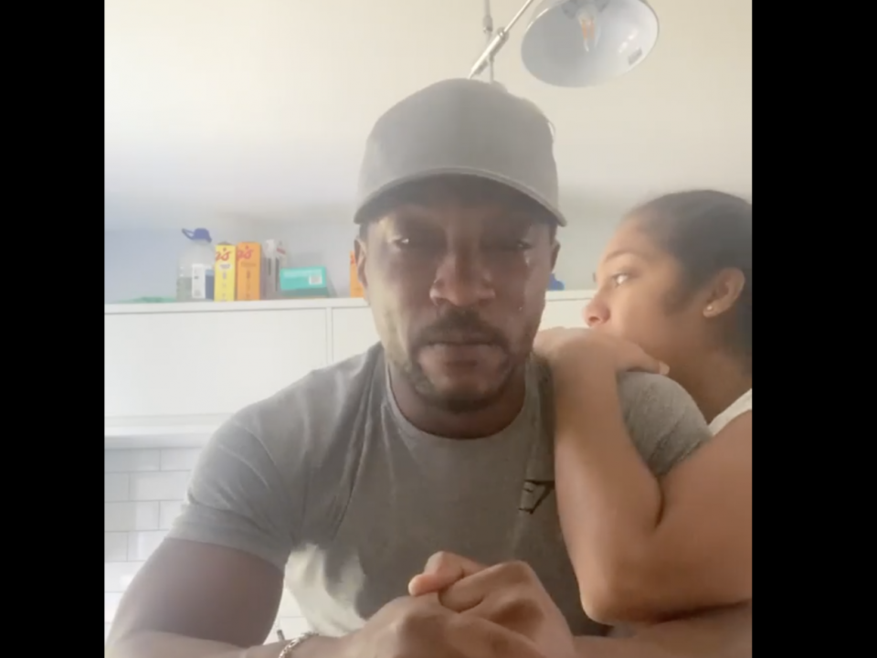 Ashley Walters is comforted by his wife Danielle as he cries in Instagram video: Instagram