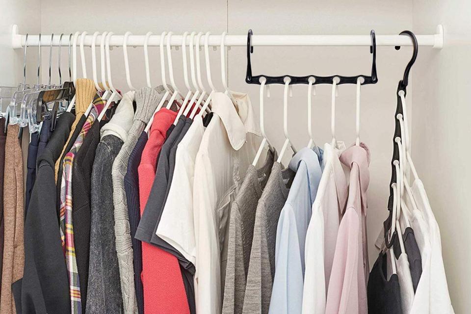 These organizers can hang horizontally or vertically. If you want some more space between your clothes so they stay wrinkle-free, you might opt for vertical organization. If you're in need more room, you can choose the horizontal option.&nbsp;﻿<a href="https://amzn.to/2J1Xlmw" target="_blank" rel="noopener noreferrer">Find the pack of 10 for $13 at Amazon</a>.