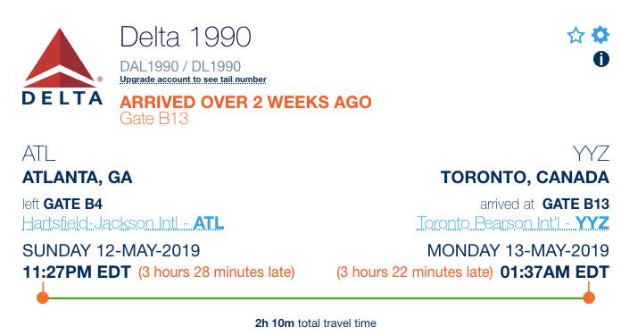 The record of Delta Flight 1990, which was more than three hours behind. (Photo: FlightAware.com)