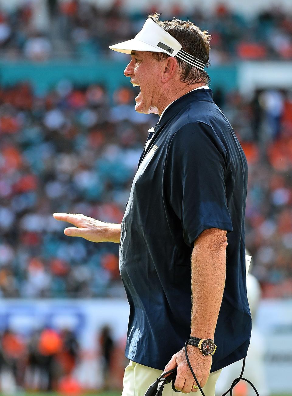 FIU Golden Panthers head coach Butch Davis reacts during the first half against the Miami Hurricanes at Hard Rock Stadium.