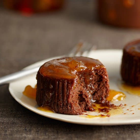 Warm Chocolate Cakes with Apricot-Cognac Sauce