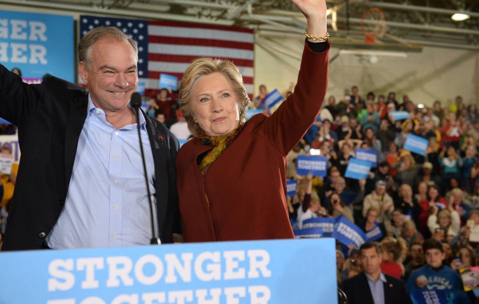Clinton and Kaine attend a campaign event on Oct. 22, 2016.&nbsp; (Photo: ROBYN BECK via Getty Images)
